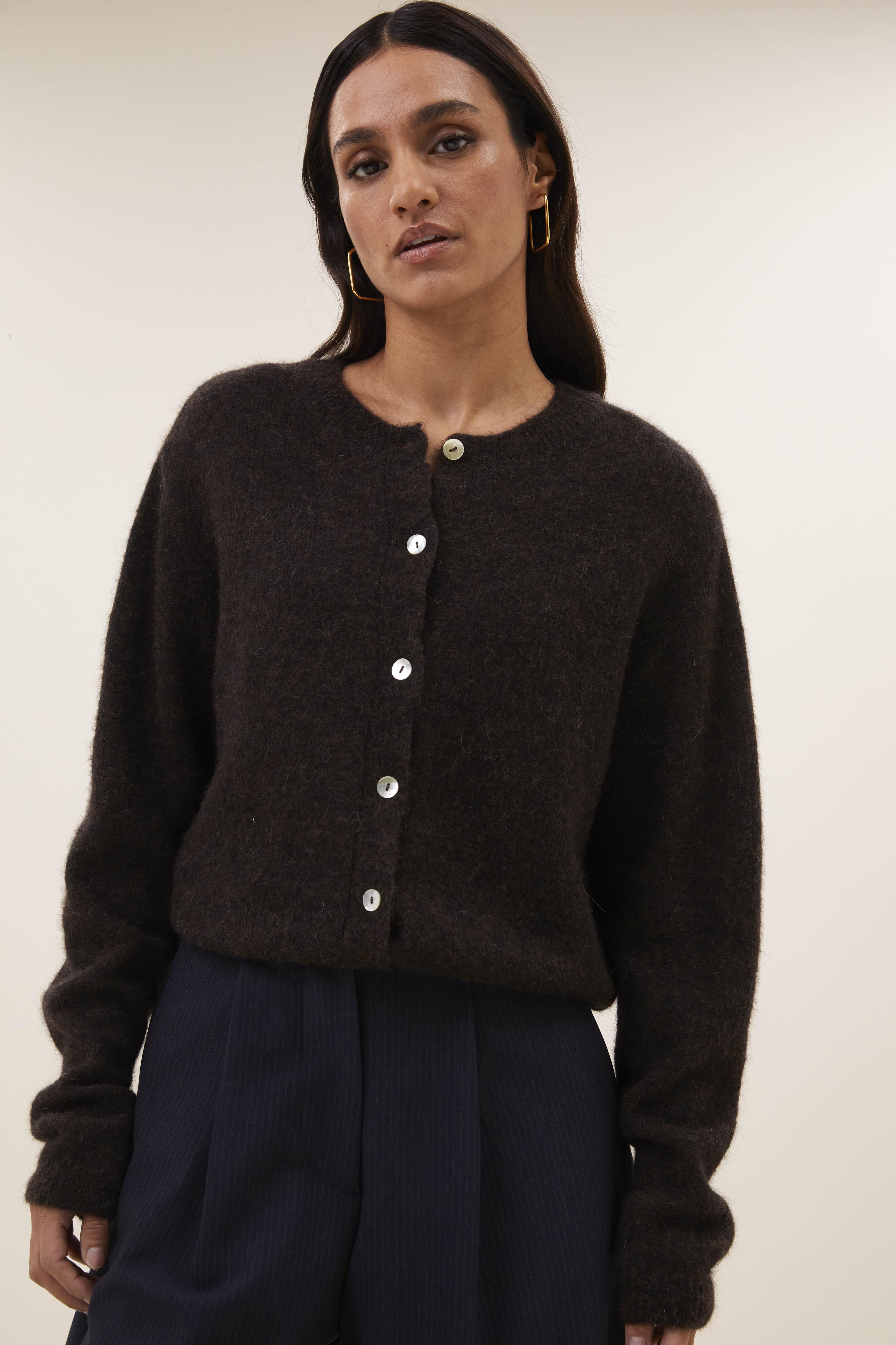 By-Bar Cleo Cardigan Deep Brown Damen Strickjacke Alpaka braun
